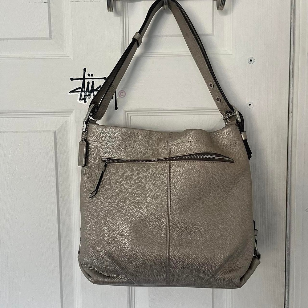 Y2K 2000s Coach Brooke Pewter silver metallic Leather shoulder bag / handbag